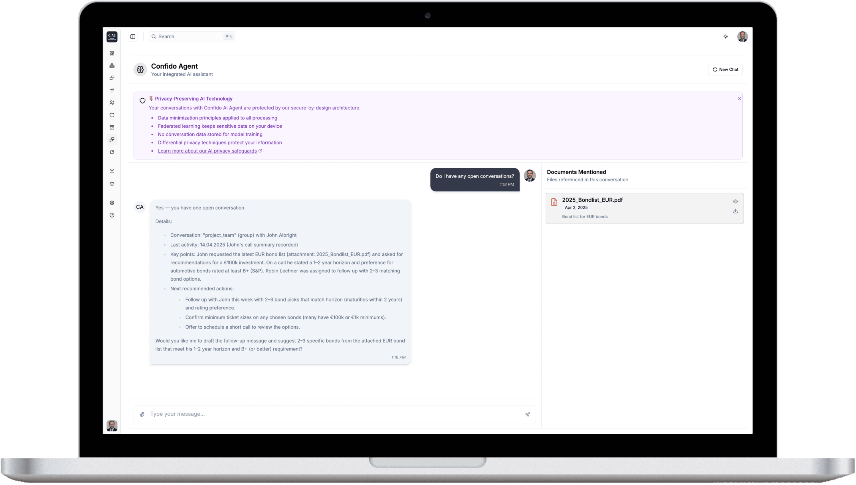 Confido Agent Desktop Interface